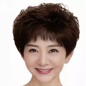 GBKING 100% 인모 수제 중년여성 전체가발 엄마통가발 웨이브 가발