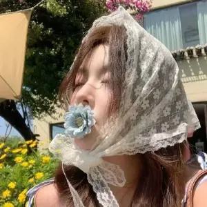 이거찜)레이스두건 삼각 스카프 레이어드 스커트 헤어두건 넥스카프 쁘띠스카프