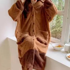 곰돌이 후드 잠옷 겨울 달린 가운 귀여운 수면 파자마