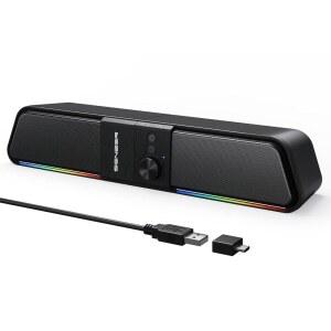 SENZER CS20 2 in 1 데스크탑용 블루투스 컴퓨터 스피커, USB 플러그 앤 플레이 RGB 조명, 볼륨 노브가 있는 모니터 사운드 바, PC 노트북 휴대폰 태블릿용 게이밍 스피커