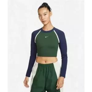 나이키 NIKE 스포츠웨어 타이트 긴소매 크롭 탑 W - 퍼 미드나이트 네이비 초크 IF0339-323 2544391