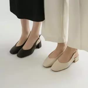 SOVO [슬링백 VER.] 트리트 소가죽 통굽 미들힐 3cm 5cm