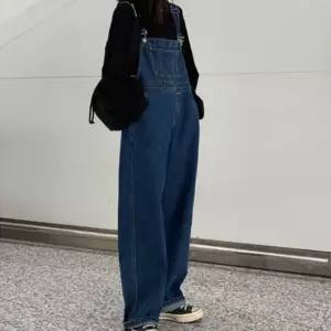 트랜디한 여성 와이드핏 진청 데임 멜빵바지 데님바지 패션바지 캐주얼바지 바지 여자바지