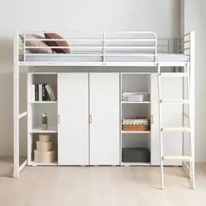 [에보니아] 토리노 철재 수퍼싱글 벙커침대 브베 수납옷장B형 매트포함(그린폼매트)