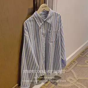 핫핑 [데일리/사계절템] 페티 스트라이프 루즈핏 긴팔셔츠