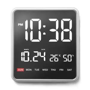 OWC 실루엣 스퀘어 LED 캘린더 벽시계 - 실버 디지털 리모콘 벽걸이 시계 OT925DS