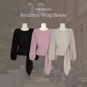 핫핑 [하객룩/여리여리] 메비니 라운드넥 링클 긴팔 랩 블라우스