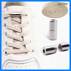 1 쌍 라운드 금속 캡슐 잠금 신발 끈 플랫 신발 운동화 캐주얼 탄성 신발 끈 어린이 성인 안전 빠른 신발