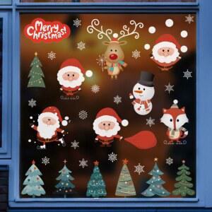 PVC 크리스마스 창문 유리 스티커 탈부착 가능 수제 산타클로스 데칼 벽 자가 눈송이 접착