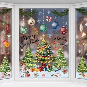 GULWAT 9장 빈티지 크리스마스 창문 장식, 104개의 PCS 대형 트리 카디널 새 장식용 겨울 눈송이 숲 파티 홈 오피스 교실 유리 공 스티커 장식 용품