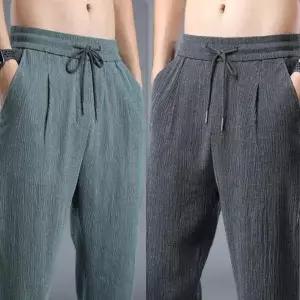 남성용 9부 린넨 스판 밴딩 팬츠 여름 고무줄 바지