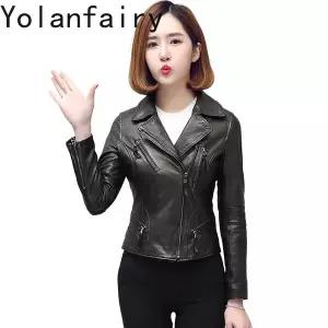 스웨이드 자켓 재킷 봄 가을 점퍼 아우터 카라 YOLANFAIRY 슈퍼 숏 가죽 여성 슬림 양피 코트 패션 바이크