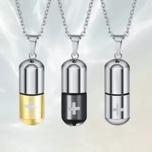 휴대용 알약보관함 미니 방수캡슐 약통 목걸이형 메탈 여행용 3컬러