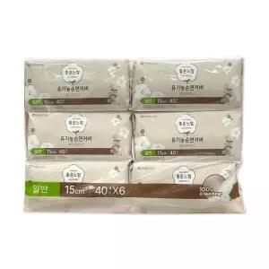 좋은느낌 유기농 순면 라이너 일반 240매(40매 x 6팩) 팬티라이너
