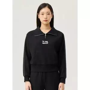 [르꼬끄](강남점)[이월][50% OFF] 여성 모달 더블텐션 루즈핏 하프집업 맨투맨 BLK / QQ122OFS12