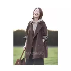 볼사스 여성 봄코트 하프 트렌치 코트 칼라 체크 캐주얼 롱 ADOR1