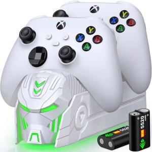 시리즈 X/S용 2x5520mWh 배터리가 장착된 Xbox 충전 스탠드, 컨트롤러 1개 - 4개의 커버가 있는 충전소, 충전식 배터리 팩 액세서리(흰색)