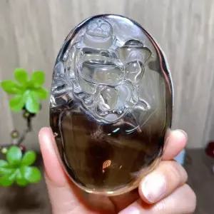 천연 수공예 스모키 쿼츠 부처 조각 팜 스톤 힐링 크리스탈 레이키 에너지 홈 데코레이션 공예 생일 선물
