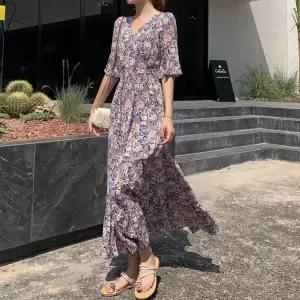 아레니아 여름 원피스 여성 꽃무늬 반팔 쉬폰 롱 휴양지 엄마 캐주얼 바캉스 여자 K1863프릴 미니 랩원피스