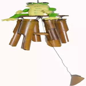 월드바자르 핸드 조각 대형 아름다운 대나무 나무 개구리 바람 차임 트로피컬 아트 핑크 화이트 브라운