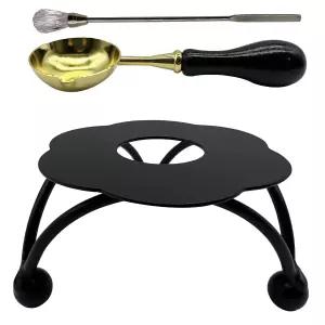 결혼식 초대 봉투 공예 디자인을 위한 스푼 아로마 티 캔들이 포함된 왁스 씰 키트 용융로 (블랙)