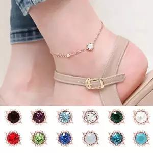 [미니아트]14kgp 탄생석 컬러 큐빅 포인트 심플 로즈골드 체인 발찌