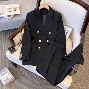 스타일아유 여성 봄가을 키작녀 더블 버튼 정장 자켓 와이드 팬츠 캐주얼 투피스 오피스룩 SE1469