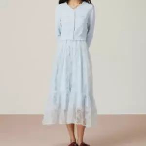 [롯데백화점]DEWL 진주 비딩 스칼럽 라인 니트 블록 원피스 D254MSE038