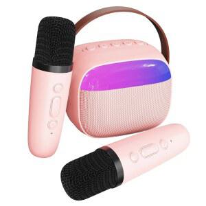[미국배송] 미니 노래방 기계 무선 마이크 2개 포함 3세 4세 5세 6세 7세 8세 9세 10세 11세 12세 이상을 위한 TOP 휴대용 여자 남자 파티를 최고의 생일 크리스마스 장난감 선물 (핑크)