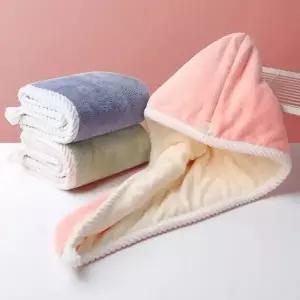 부드러운 흡수력좋은 샤워 머리수건 타올 극세사 양면 핑크 (WFKAEL1)