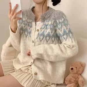 [라일리의류] Rly 겨울 패턴 도톰 여성 예쁜 긴팔 니트 가디건 아