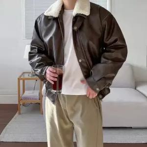 남자 빈티지 보머 크롭 퍼 레더 무스탕 자켓 2color
