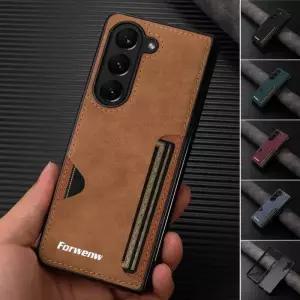 삼성 갤럭시 Z 폴드 7 6 5 4 3 5G 폴드7 폴드6 폴드5 카드 슬롯 폰 커버 고급 PU 가죽 + PC 홀드 케이스