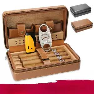 고급 시가 케이스 소가죽 선물 담배 라이터 남자친구 우드 상자 시가케이스 방습 보관함