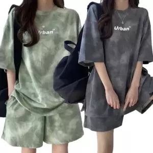 여성 타이다이 여름 패션 나염 반바지 반팔 세트