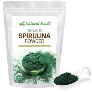 Z 내추럴 푸드 유기농 스피룰리나 파우더 - 100% 순수 스피룰리나, 아미노산이 함유된 영양가 높은 청록조 슈퍼푸드, 베타카로틴 15배 - 스무디, 요거트, 레시피, 1파운드