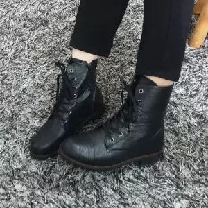 부아 국산 레이스업 통굽 미들 키높이 여성워커 5cm