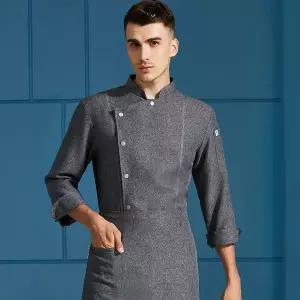 조리복 셰프복 요리복 주방복 주방 작업복 C053 긴 음식 서비스 유니 캐주얼 블루 데님 원단 호텔 유니폼