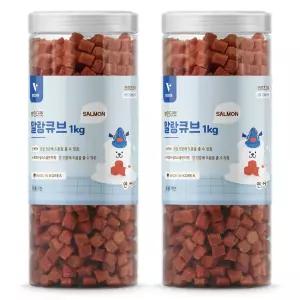 뷰인더펫 강아지간식 대용량 말랑 큐브 연어 1kg 2개