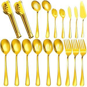 뷔페 서버 파티 국자 스틸 큰 세트 집게 나이프 스푼 패밀리 페스티벌 쉘 골드 버터 슬롯 파이 도구 포크 스테인리스 수프 서빙 18팩