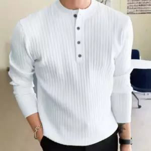 [모로엠]버튼 장식 남성 골지 라운드넥 니트 긴팔 ON-KN-QWFGDJFO