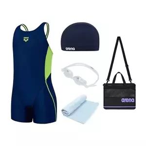 [셀러허브 스포츠레저]아레나 여아동 반전신 수영복 수모 수경 세트 Z263009