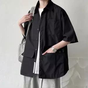 린넨반팔셔츠 남성 오버핏 반팔 셔츠 포켓 포인트 무지 스타일리쉬