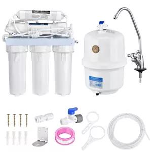 예스콤 워터 필터 시스템 역삼투압 5단계 WQA 인증 RO 음용 여과 수도꼭지 및 탱크 100 GPD 포함 싱크대