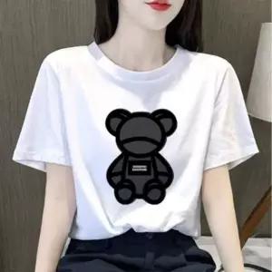 여성용 캐릭터 프린트 여름용 티셔츠 무지 반팔 라운드넥