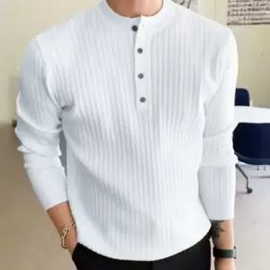 [모로엠] 버튼 장식 남성 골지 라운드넥 니트 긴팔 ON-KN-QWFGDJFO