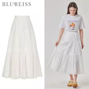 [블루레이스] 레이스 배색 핀턱 티어드 스커트_B6S1SK8071