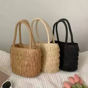 4컬러 여름 휴양지 비치 라탄백 술 레이어드 토트백