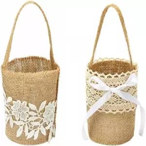 결혼식 파티 크리스마스를 위한 버랩 꽃바구니 결혼 사탕 선물 바구니 2개