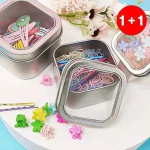 사각 틴케이스 투명 포카 보관함 머리끈 실핀 면봉 책상